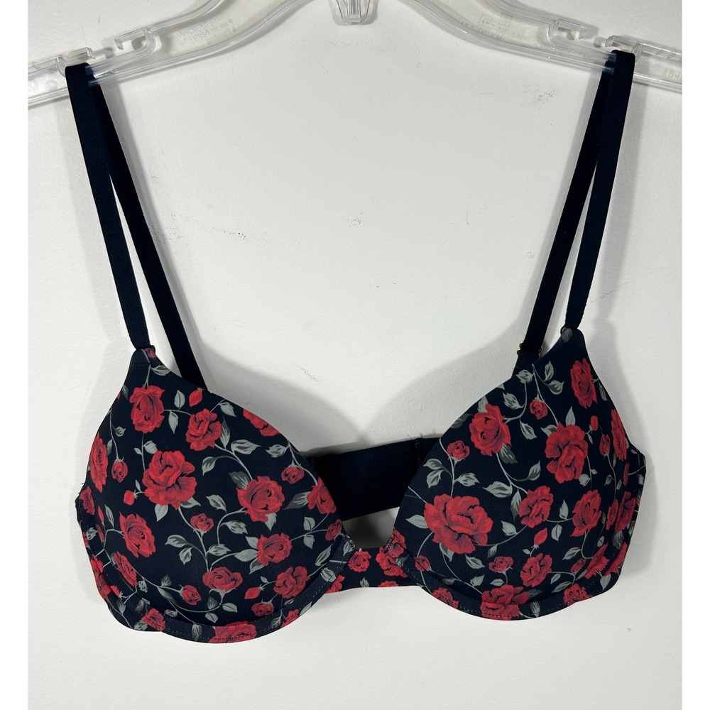 Pepper Lift Up Bra 34B Black Red Limited Edition Wild Rose Floral Soft Goth